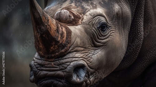 White rhinoceros head close-up in the rain. Rhino. Africa Concept. Wildlife Concept.  © John Martin