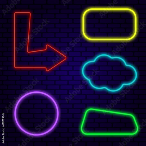 Neon banners set, pointers, dialog box
