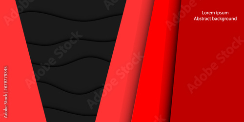 Abstract red lines with imitation shadows against a background of black waves. Elegant pattern. Suit for cover, wallpaper, desktop, header, banner, presentation, website. Vector illustration
