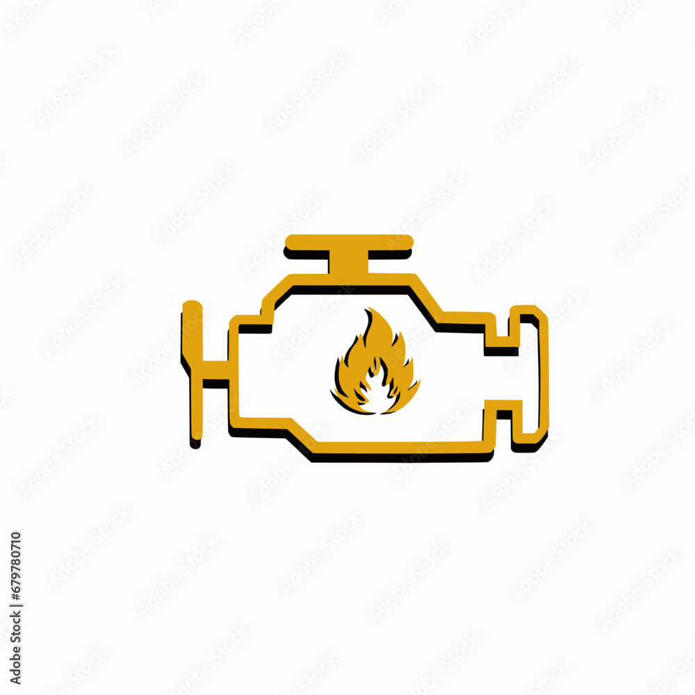 Yellow Engine symbol with fire inside isolated on white background, Iconic Illustration vector design Yellow Engine symbol with fire inside isolated on white background, Iconic Illustration vector design