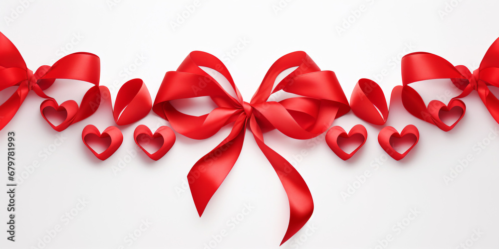 Ribbon hearts isolated on white frame, Valentines day design - obrazy, fototapety, plakaty 
