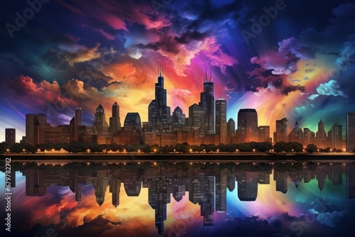 Chicago Cityscape Reflecting in Vibrant Clouds