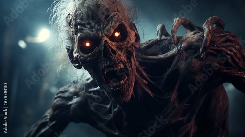 Scary zombie man. monster Horror. Halloween 3d render background. generative ai