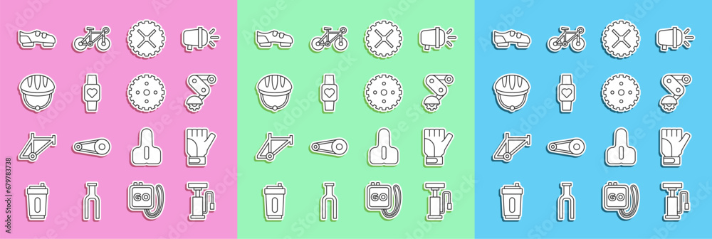 custom made wallpaper toronto digitalSet line Bicycle air pump, Gloves, Derailleur bicycle rear, sprocket crank, Smart watch, helmet, shoes and icon. Vector