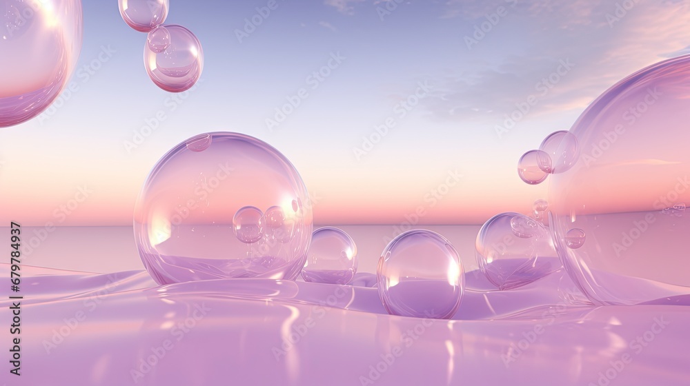 a group of bubbles floating on top of a body of water under a blue sky with a few clouds in the background. a group of bubbles floating on top of a body of water under a blue sky with a few clouds in the background.