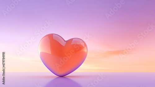  a heart shaped object sitting in the middle of a purple and pink background with a pink sky in the background.