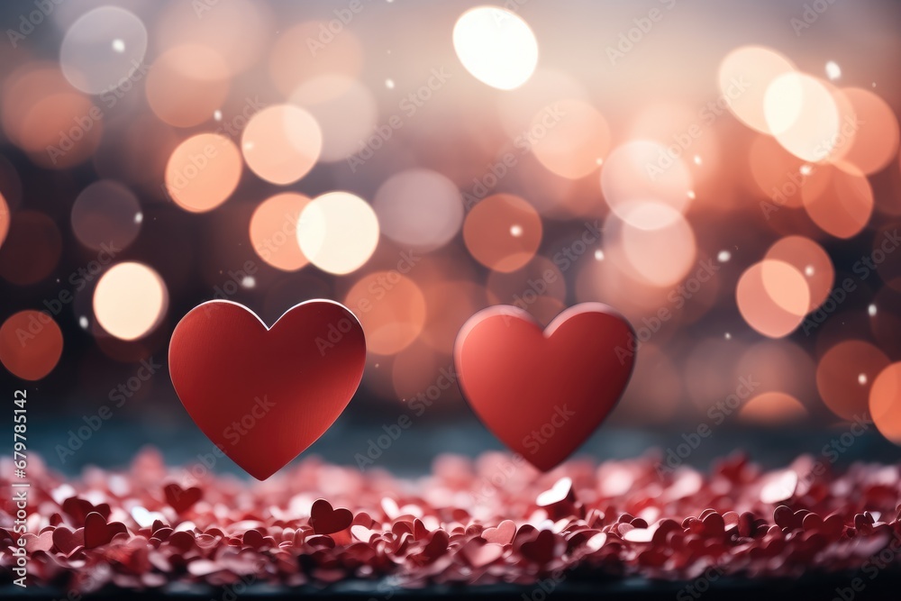 Frame of hearts with red blurred background.
