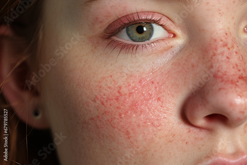 rosacea on a woman's face close-up photo