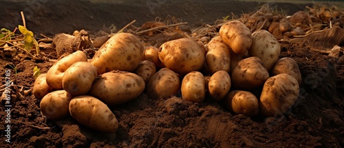  Fresh potatoes on the ground. photography