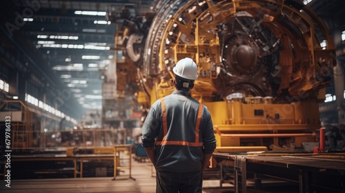Hardhat Clad Worker with Machinery in Industrial Setting