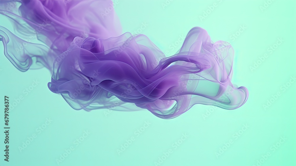  a blue and purple liquid is floating in the air on a blue and green background with a small amount of smoke coming out of the bottom of the liquid.