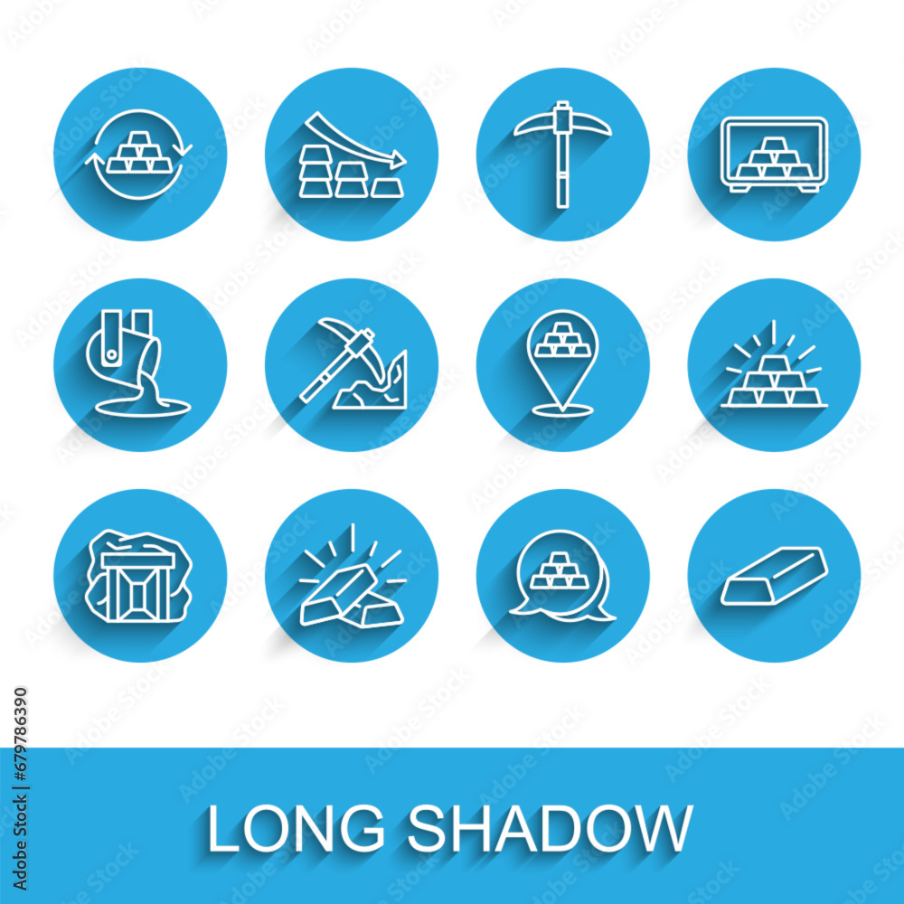 Set line Gold mine, bars, exchange money, mining, and icon. Vector Set line Gold mine, bars, exchange money, mining, and icon. Vector