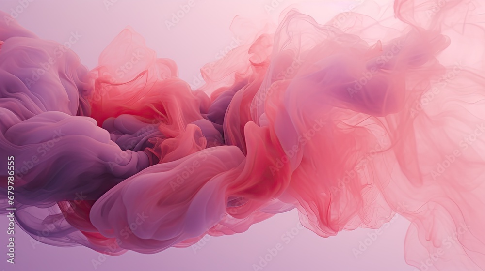  a pink and red liquid is floating in the air on a purple and pink background with a light reflection on the left side of the image.