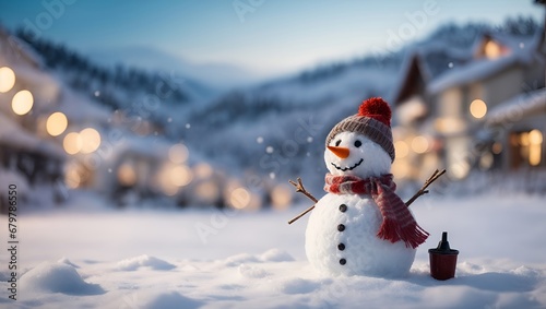 In the midst of the snowy landscape, a joyously smiling snowman adds a heartwarming touch to the winter scene, radiating happiness and cheer to all who behold its frosty charm © Ari