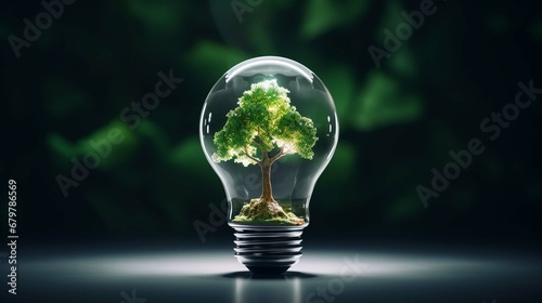 Green Alternative energy in the form of a Green tree concept inside a light bulb ecology and energy conservation, reasonable consumption and friendliness to the environment photography photo