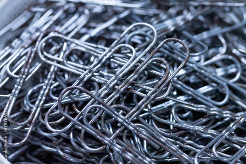 Metal paper clips close up. Old clips.