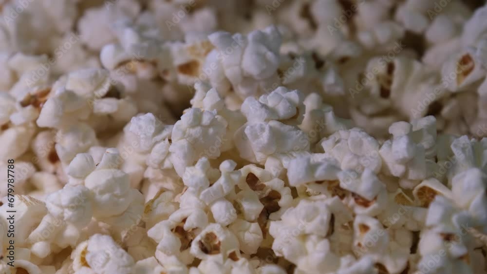 Snack Popcorn top view, slider shot. High quality 4k footage Snack Popcorn top view, slider shot. High quality 4k footage