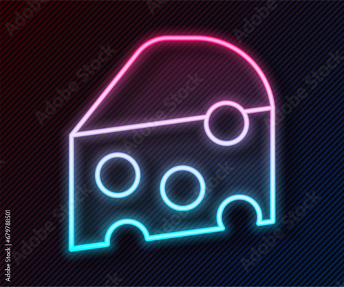 Glowing neon line Cheese icon isolated on black background. Vector