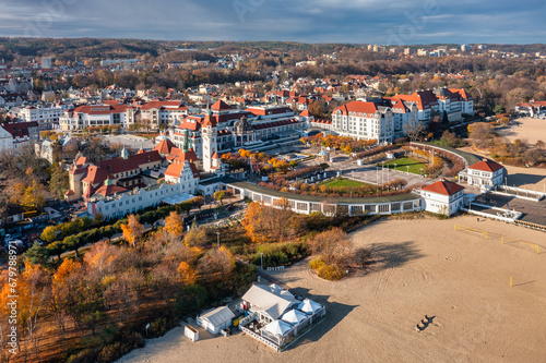 Aerial view of the Sopot city by the Baltic Sea at autumn, Poland