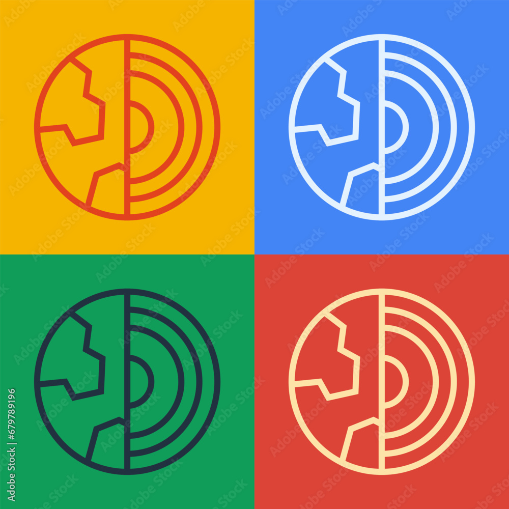 Pop art line Earth core structure crust icon isolated on color background. Vector Pop art line Earth core structure crust icon isolated on color background. Vector