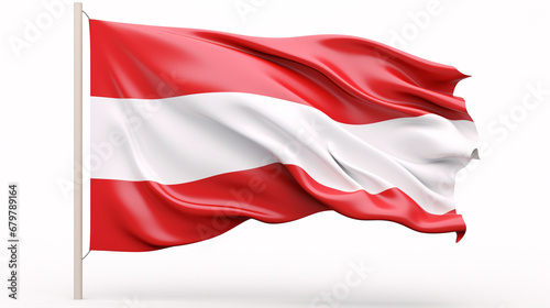 An 3D Austria flag isolates on a white backdrop, encased in a frame, offering blank space for text.