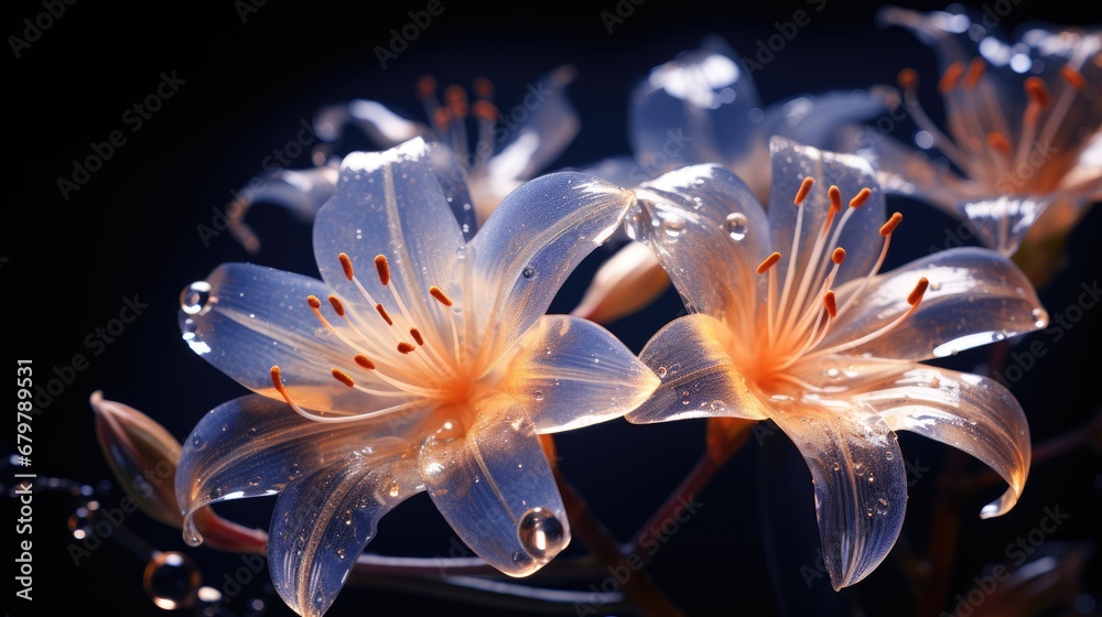  a close up of a flower with water droplets on it's petals and petals on it's petals.