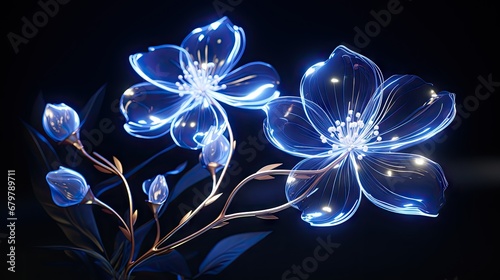  a close up of a flower on a black background with a blue light coming from the center of the flower. © Shanti