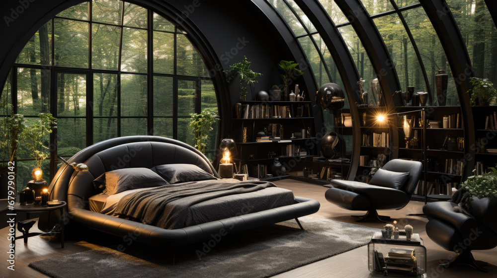luxury studio apartment with a free layout in a loft style in dark ... - Luxury Studio Apartment Layouts With Luxury Bedroom Design