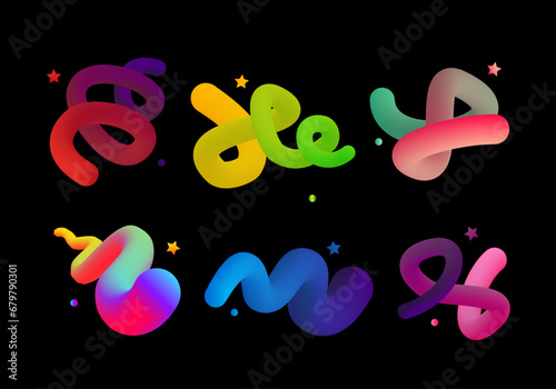 Set of 3D abstract blend shapes line fluid curve gradient liquid flow motion banner background design
