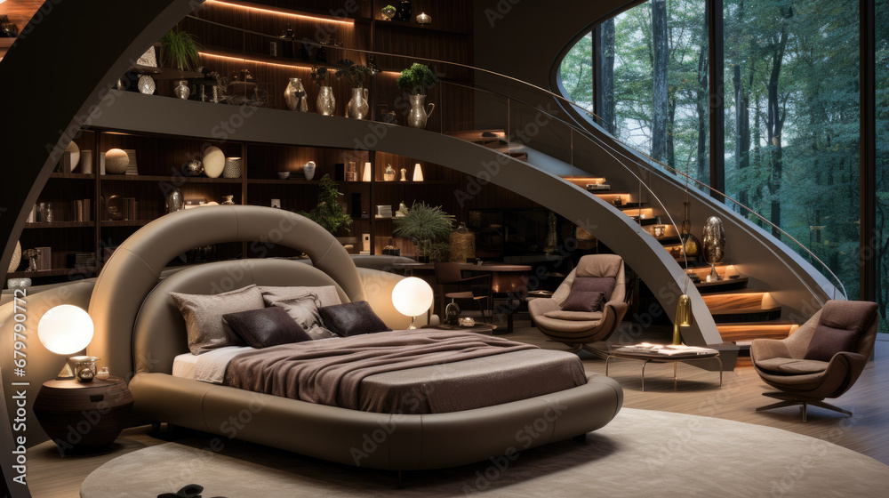 Picture of luxury studio apartment with a free layout in a loft style in dark ...