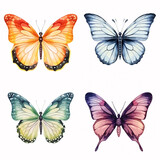 A vivid illustration of colorful butterfly postcards, invitations, and designs.