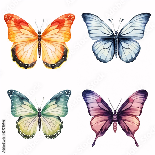 A vivid illustration of colorful butterfly postcards, invitations, and designs. © ckybe