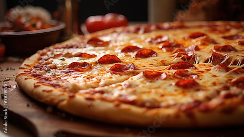 Close-up of a freshly baked pizza, delicious, advertising