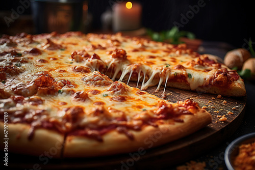 Close-up of a freshly baked pizza, delicious, advertising