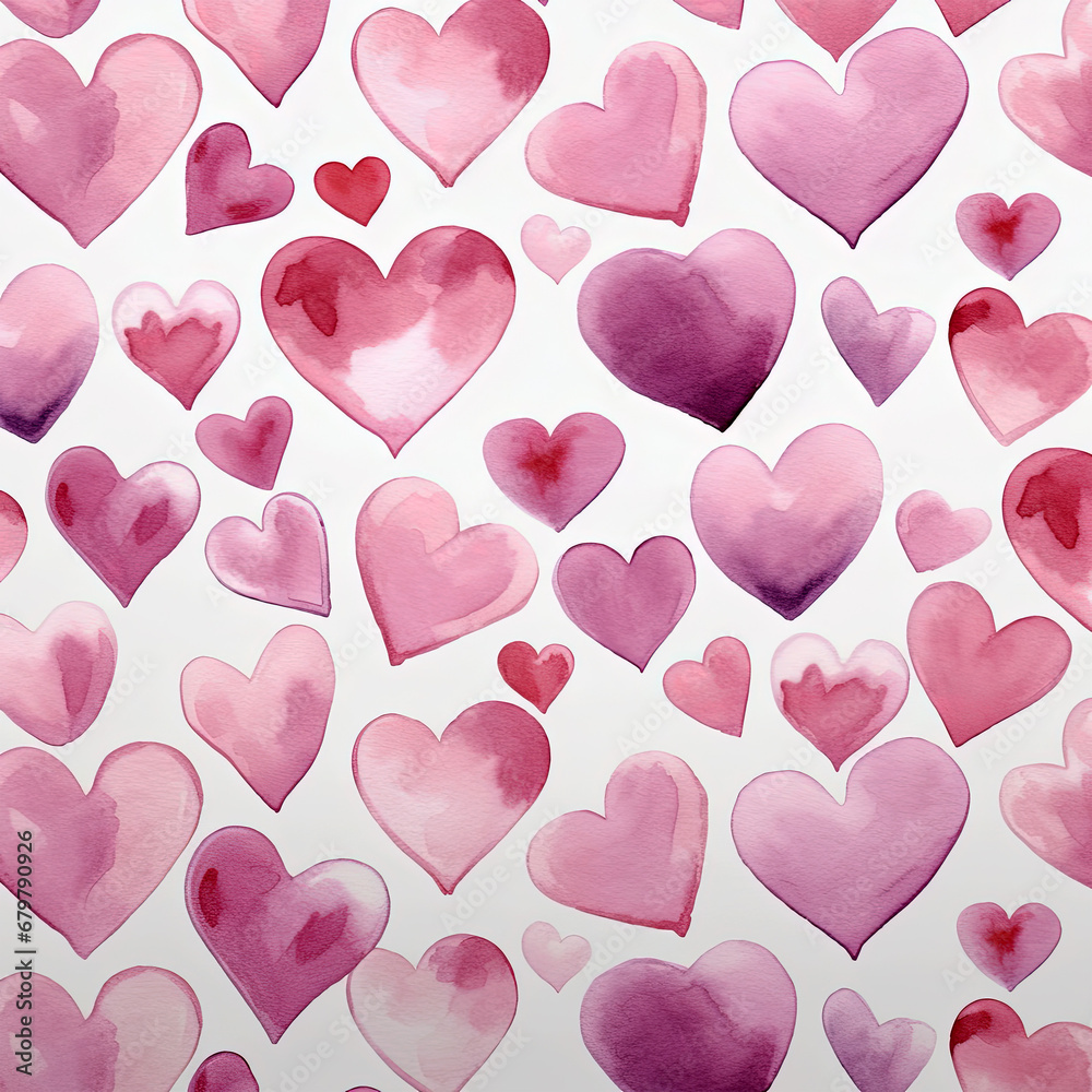 Valentine background with watercolor heart. Valentine day pattern
