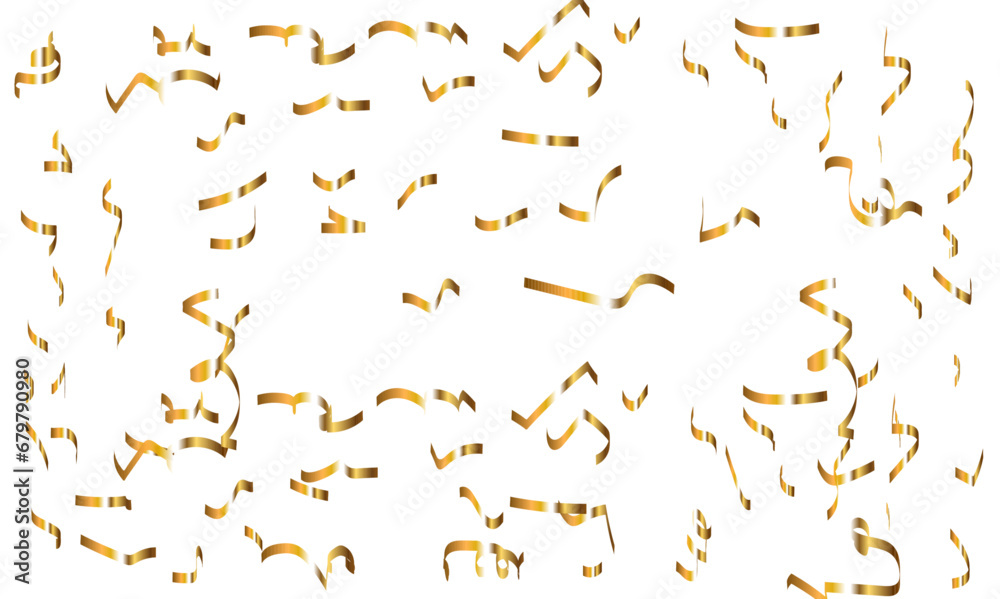 Abstract confetti golden glitter and zigzag ribbon particles splatter on transparent background. Luxury golden glitter confetti that floats down falling bokeh celebration background. Abstract confetti golden glitter and zigzag ribbon particles splatter on transparent background. Luxury golden glitter confetti that floats down falling bokeh celebration background.