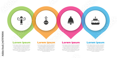 Set Angel, Christian cross, Church bell and Ark of noah. Business infographic template. Vector