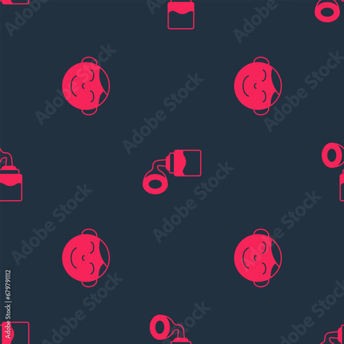 Set Little boy head and Breast pump on seamless pattern. Vector
