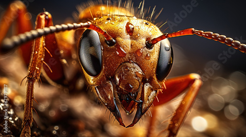 Extreme macro close up shot of ant sharp and detailed face photo