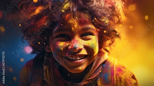 Celebration of Holi festival day colorful illustration of a child covered in paint illustration photography