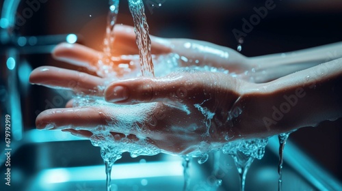 
Coronavirus pandemic prevention wash hands with soap warm water and , rubbing nails and fingers washing frequently or using hand sanitizer gel. photography photo
