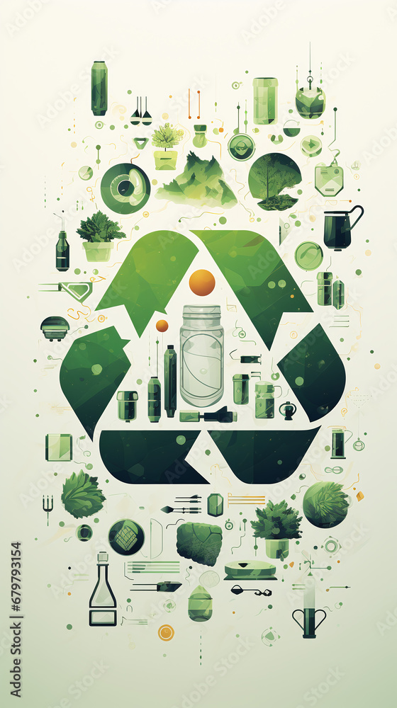 Fényképezés Icons and Graphics Symbolizing Reuse and Recycling.