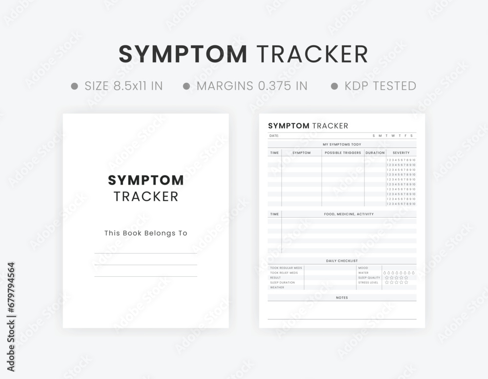 Minimalist Daily Symptom Tracker Printable KDP Interior Template Design