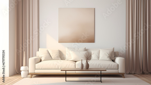 3D rendering modern style living room background, living room decoration design, white canvas on the wall