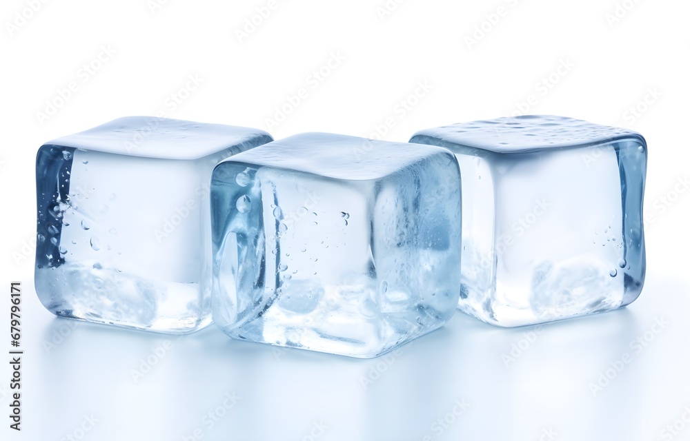 Three melting ice cubes on white background Three melting ice cubes on white background
