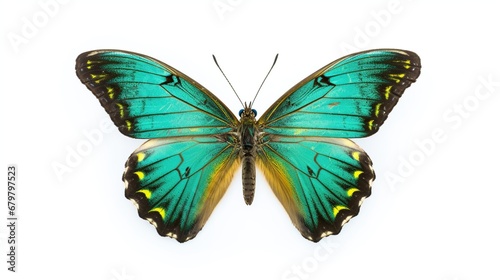 Turquoise butterfly isolated on white background. Butterfly isolated on white background photo