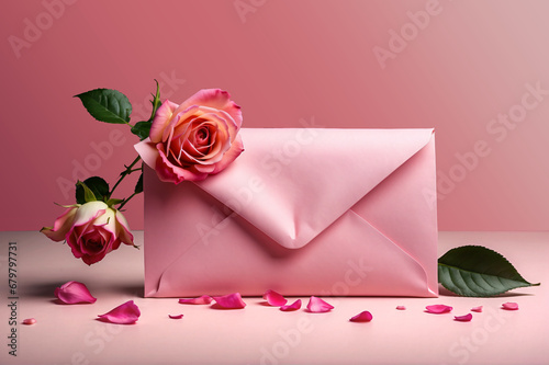 Pink Letter for Valentine\'s Day, Rose, Romantic letter