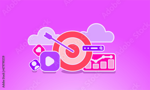 Project initiation concept. modern marketing design, life cycle. 3d vector marketing illustration. Target, business, data analysis. free editable 3D vector illustration