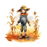 Watercolor cute clipart halloween scarecrow on transparent background. sublimation, tshirt, mug, pillow, tumbler, print