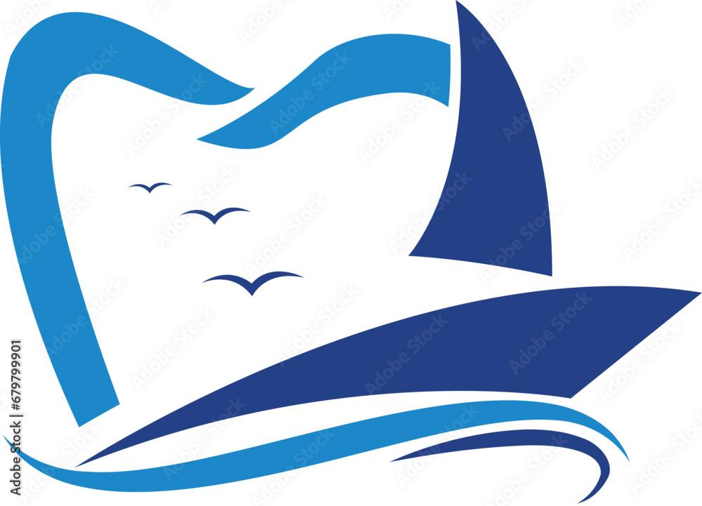 Naklejka premium Yacht and teeth icon logo. Dental logo design.